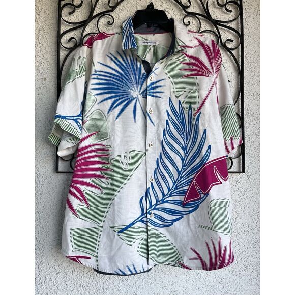 Tommy Bahamas Deco Palmetto Silk Camp Shirt - Large - Multicolored - Picture 2 of 7